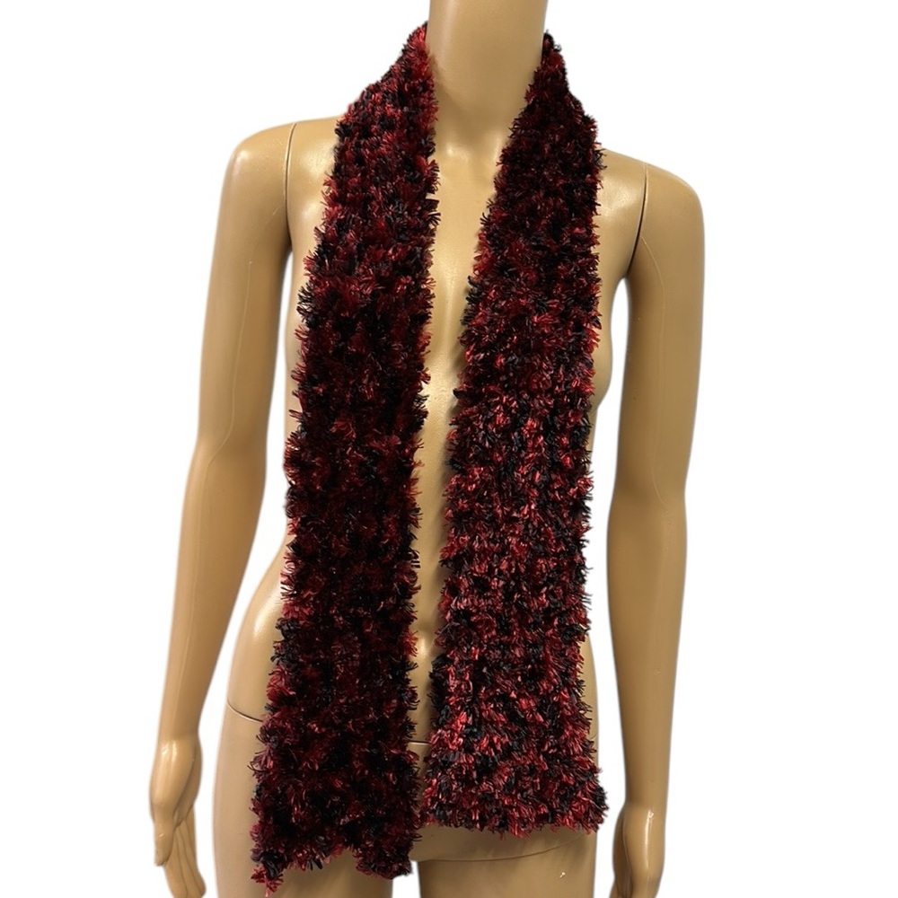 Womens Scarf Soft Fuzzy Black Red Stretchy 57 inch Winter Cool Weather